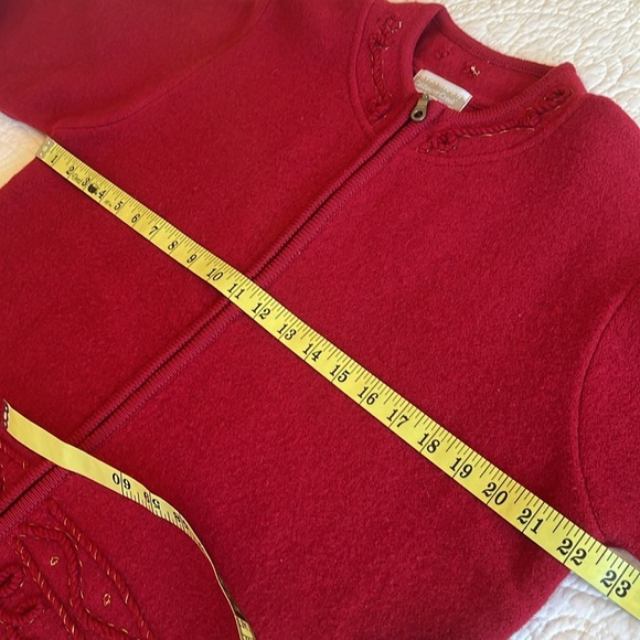 100% Wool Front Zip Sweater Jacket Women’s Medium Red Gold Stitching Cord Warm - Picture 5 of 17